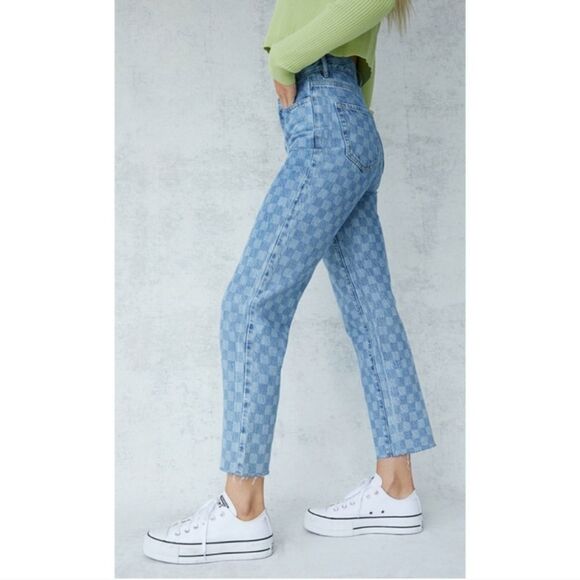 Pacsun Checkerboard high rise  Straight Leg Jeans 23 - Picture 1 of 9